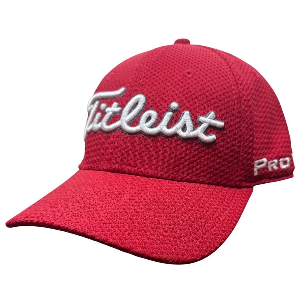 Titleist Pro V1 Golf Hat Red Mesh A-Flex Stretch Fit Cap L/XL FJ Logo Hat